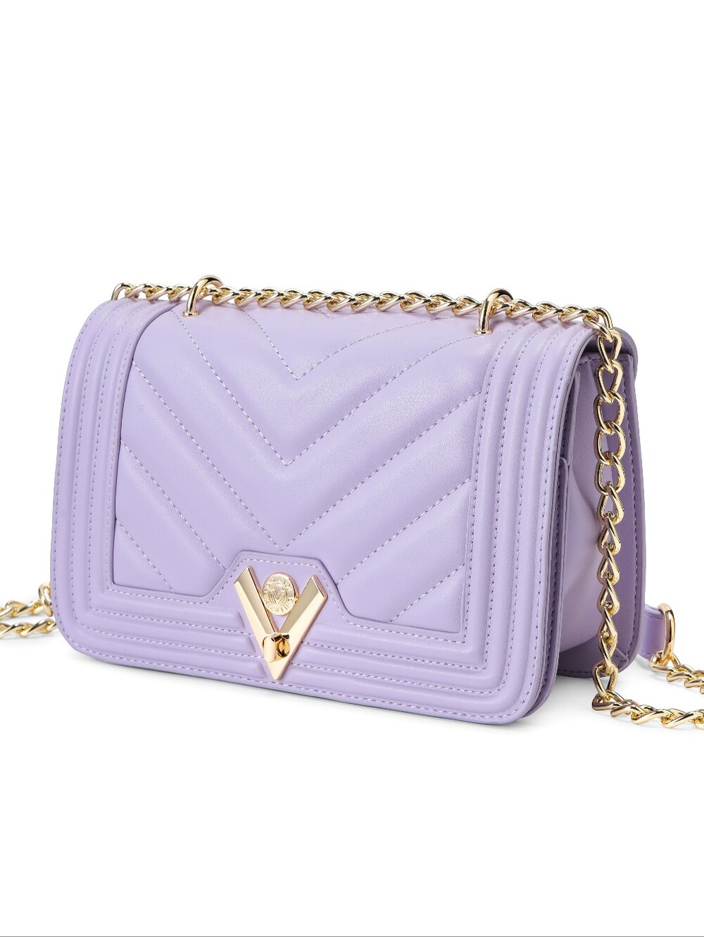 Valentino Orlandi Authentic Women's Quilted Chain Shoulder Bag - Lavender